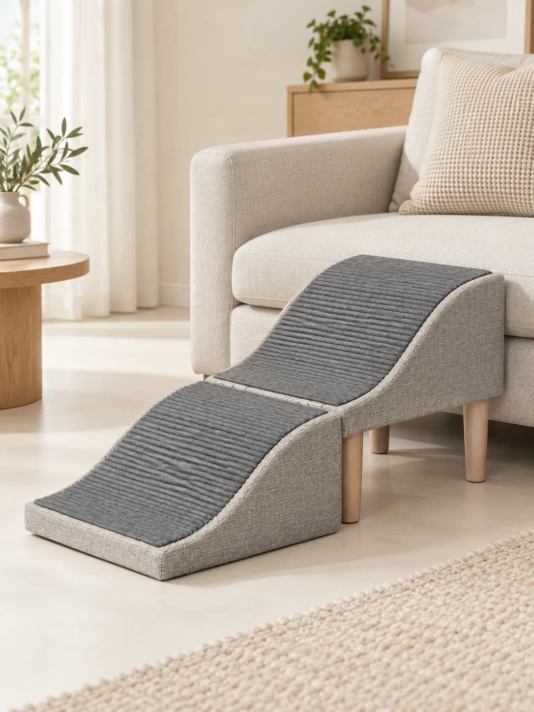 32 cm · Hellgrau · Platzierung am niedrigen Sofa – KI-generierte Illustration des Referenzmodells