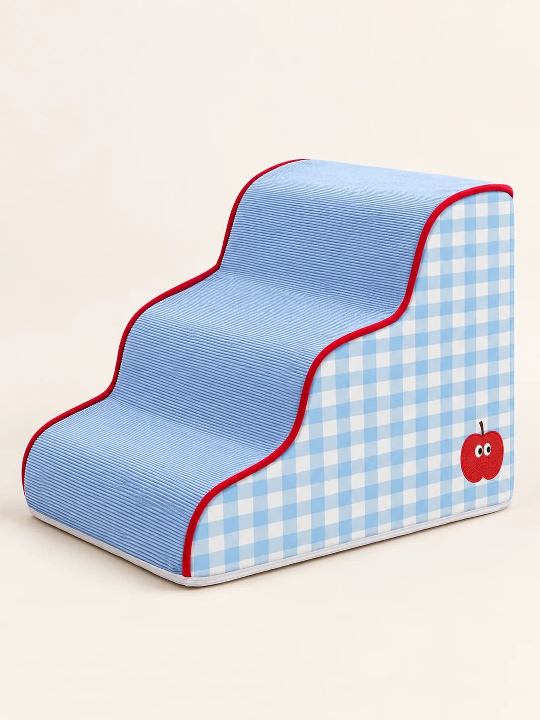 3 Stufen · Blau kariert, 35 cm hoch, Abgerundete Stufen – KI-generierte Produktillustration
