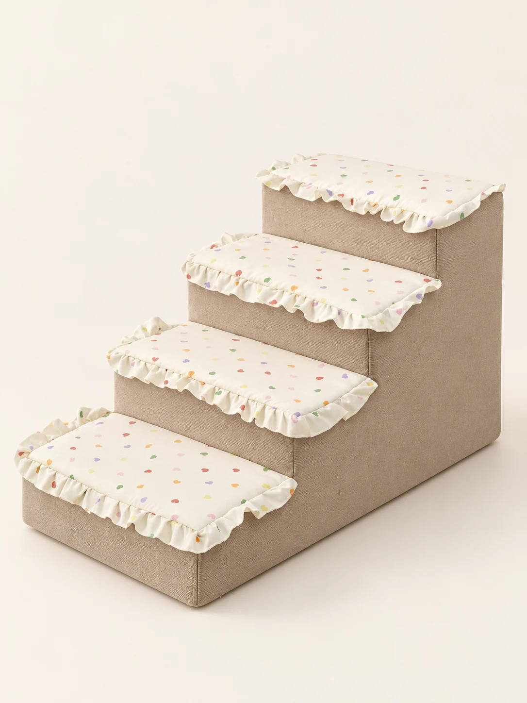 4 Stufen · Beige mit Volants, 40 cm hoch, Gerade Stufen – KI-generierte Produktillustration